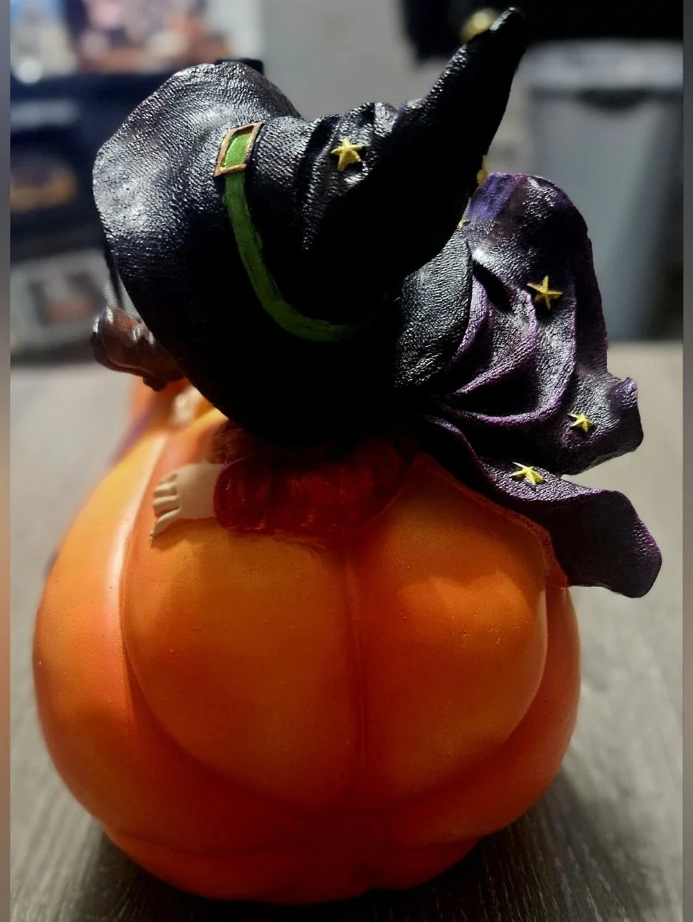 Vintage Halloween Light Up (Little Girl as a Witch on a Pumpkin) Figure 9 x 9